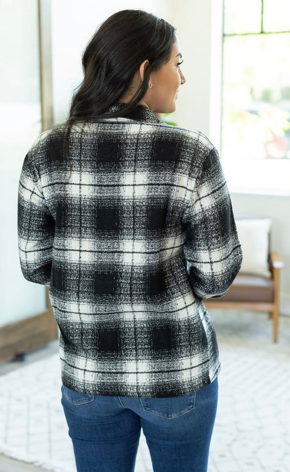 Norah Plaid Shacket by MM in Black