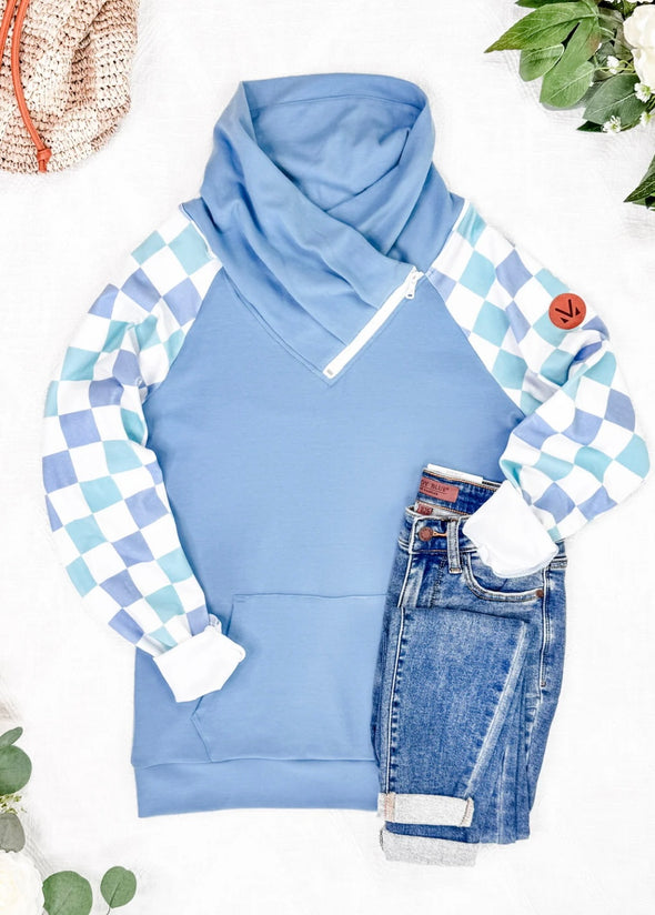 Blue & Mint Checker ZipCowl by MM