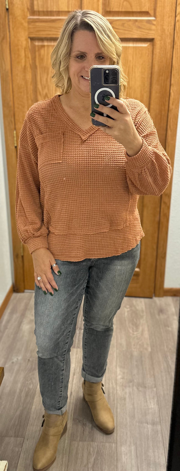 Perfect Fall Waffle Knit Top in Multi