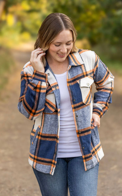 Norah Plaid Shacket by MM in Navy & Orange