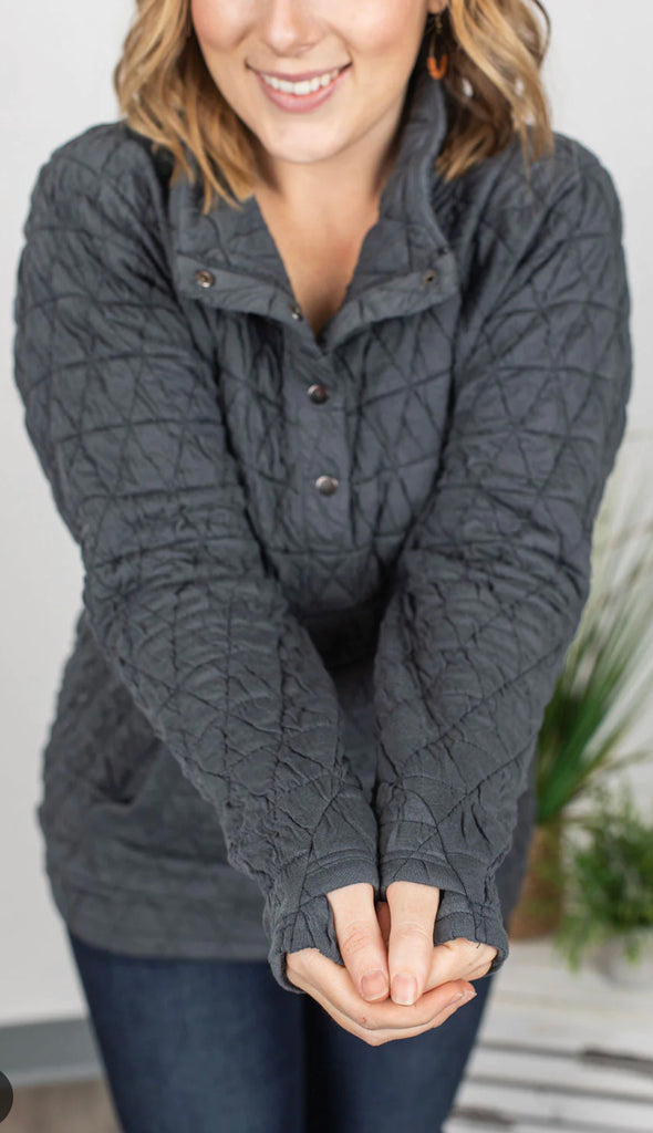 Charcoal Geometric Quilted Pullover