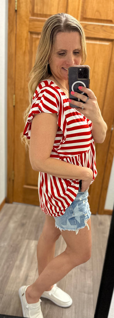 Ruby Red & White Striped Top