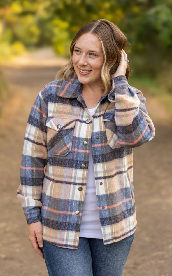 Norah Plaid Shacket by MM in Tan & Blue