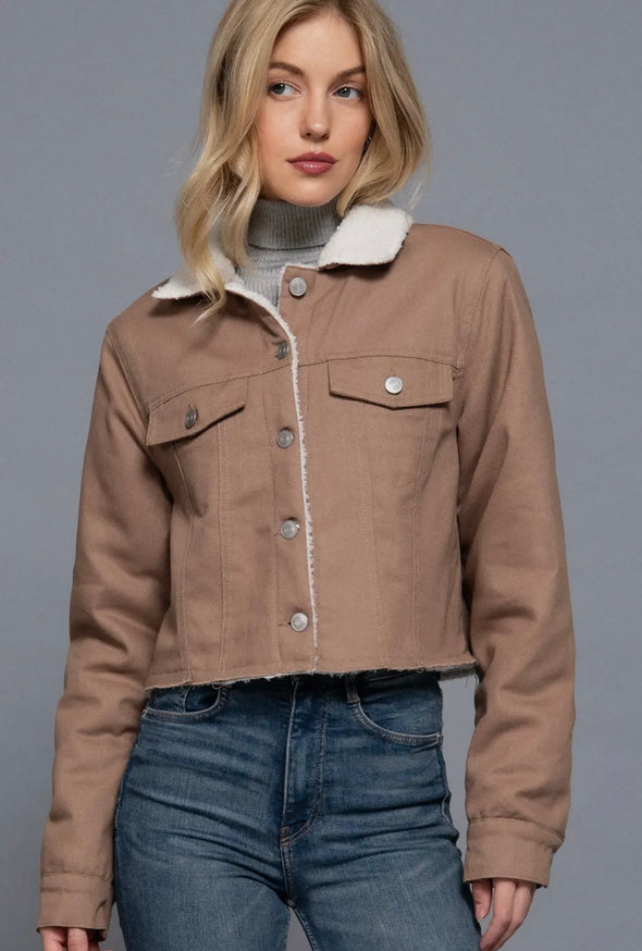 Shania Sherpa-Lined Twill Shacket