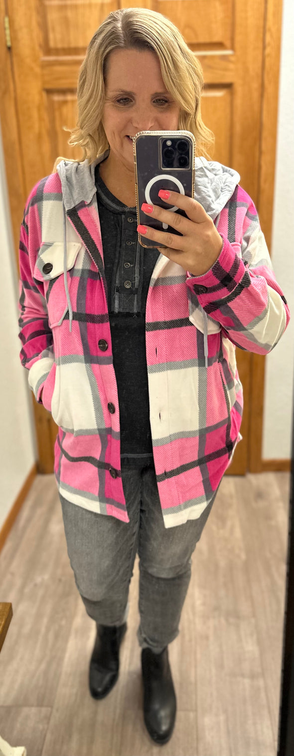 Harper Hooded Shacket in Multi