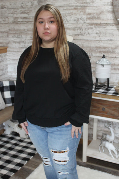 Out On The Town Puff Sleeve Top in Black