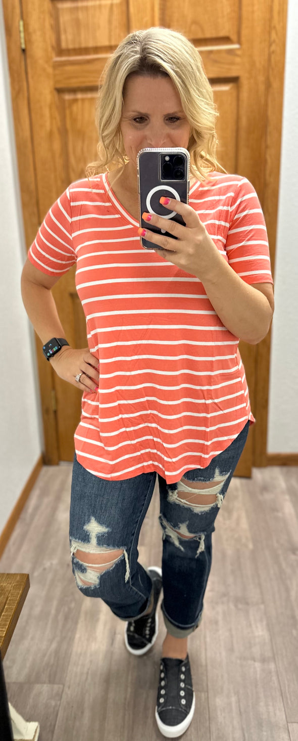 Coral Caribbean Striped Top