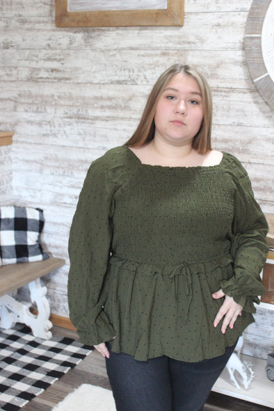 Flirting With You Smocked Top in Olive