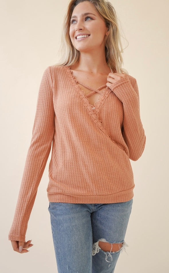 Fall For Me Waffle Knit Top